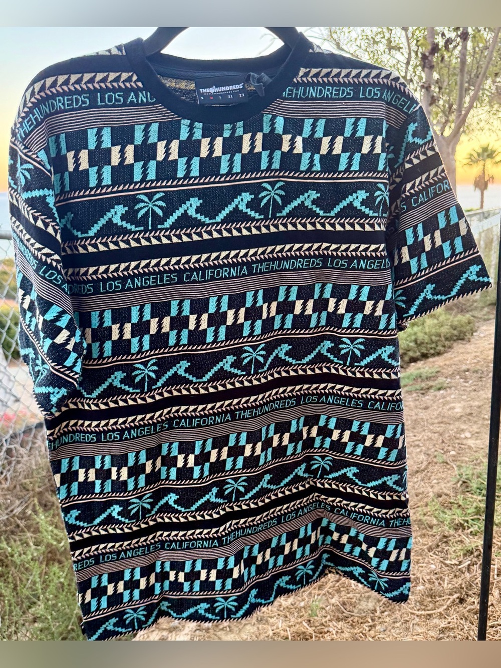 The Hundreds Black, Teal & Cream Palm-Stripe Knit Tee